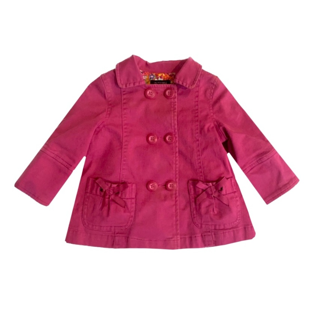 Baby Lightweight Peacoat 6-9 Months, Dark Pink With Floral Lining